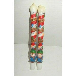 Vintage Robert Alan 10" Sculptured Tapers Christmas Candles Snowman North Pole